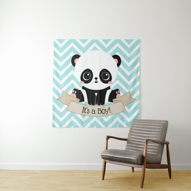 Tenture Baby Panda Adorable Baby Shower Bleu (En situation)