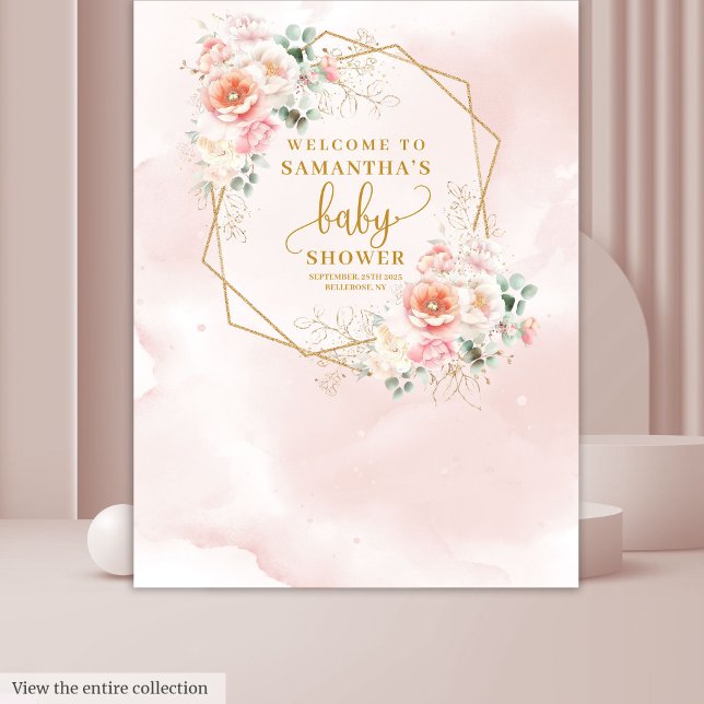 Tenture Baby shower à fleurs rose vif classique en toile d (Classic blush pink floral baby shower backdrop)
