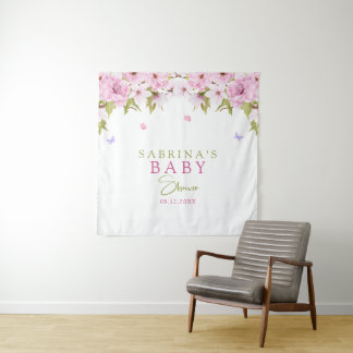 Tenture Baby Shower Aquarelle Fleurs de Cerisier