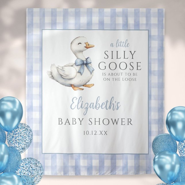 Tenture Baby shower bleu oie soyeux fond photo (Silly Goose Blue Baby Shower Photo Backdrop)