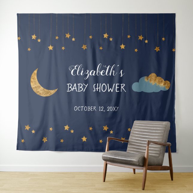 Tenture Baby shower Blue and Golden Stars de la Marine Con (En situation (horizontale))