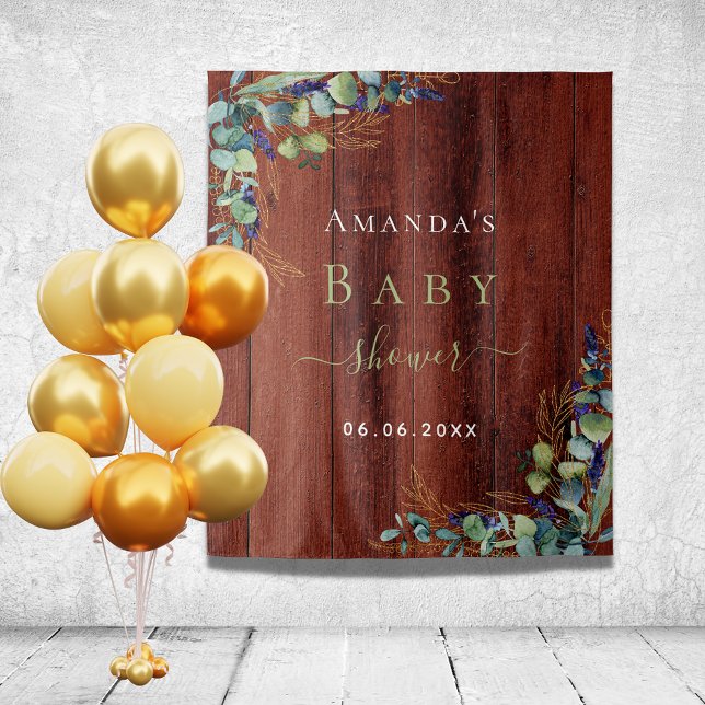 Tenture Baby Shower bois marron eucalyptus verdure rustiqu (Créateur téléchargé)