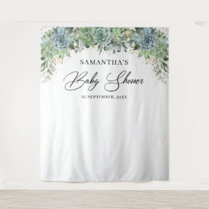 Tenture Baby shower cadre doré eucalyptus succulentes bohè