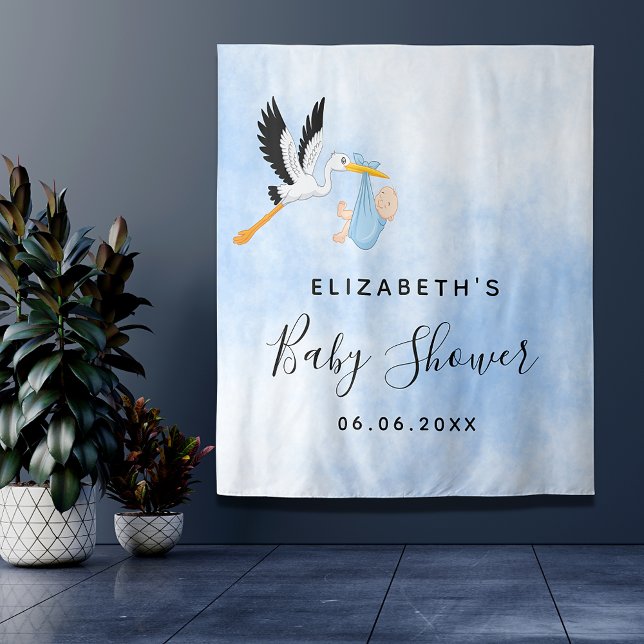 Tenture Baby Shower cigogne bleue garçon mignon (Créateur téléchargé)