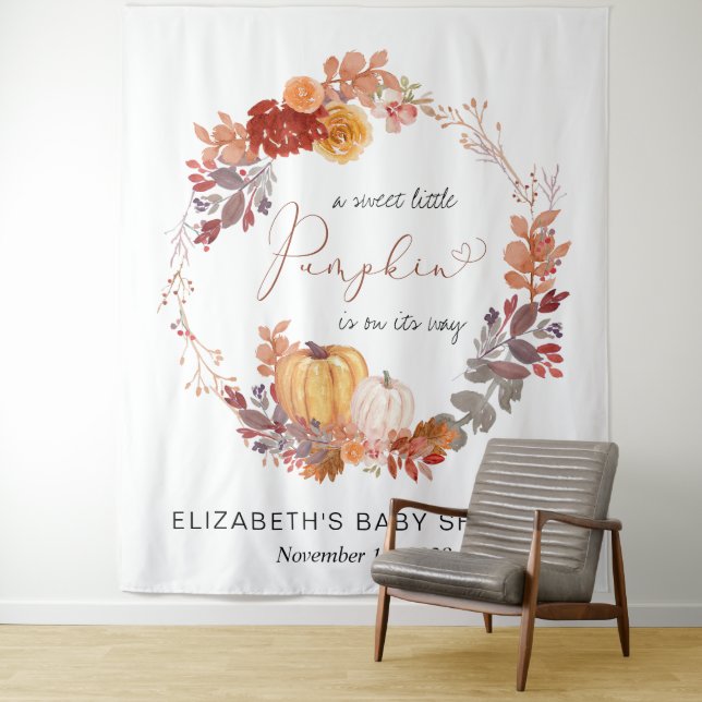 Tenture Baby shower Citrouille en terre cuite - Fond photo (En situation)