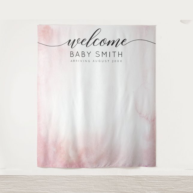 Tenture Baby shower d'accueil rose (Devant)