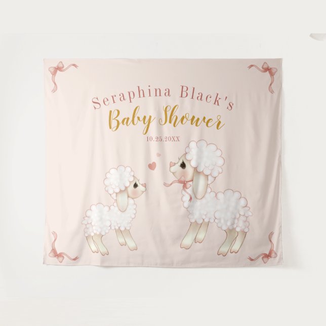 Tenture Baby shower d'agneau rose doux pour fille (Devant (Horizontal))