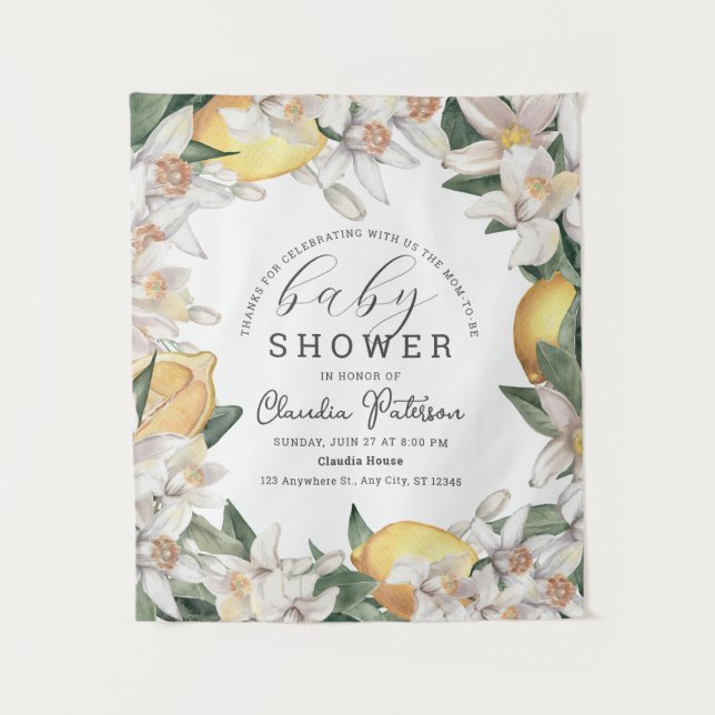 Tenture Baby shower d'aquarelle florale Citrus Lemon (Devant)