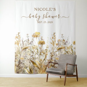 Tenture Baby shower d'automne des Fleurs sauvages d'or