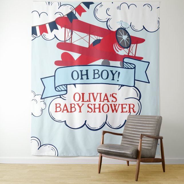 Tenture Baby shower d'avion rouge (En situation)