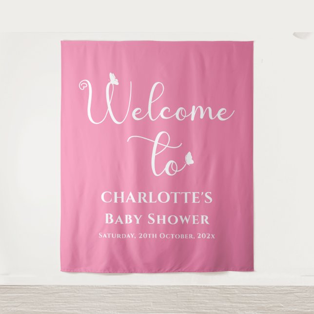 Tenture Baby shower de calligraphie papillon moderne (Devant)