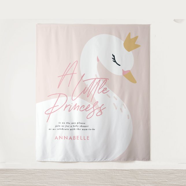 Tenture Baby shower de cygne girly rose aqua mignon élégan (Devant)