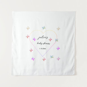 Tenture Baby shower de fille papillon de coeur rose