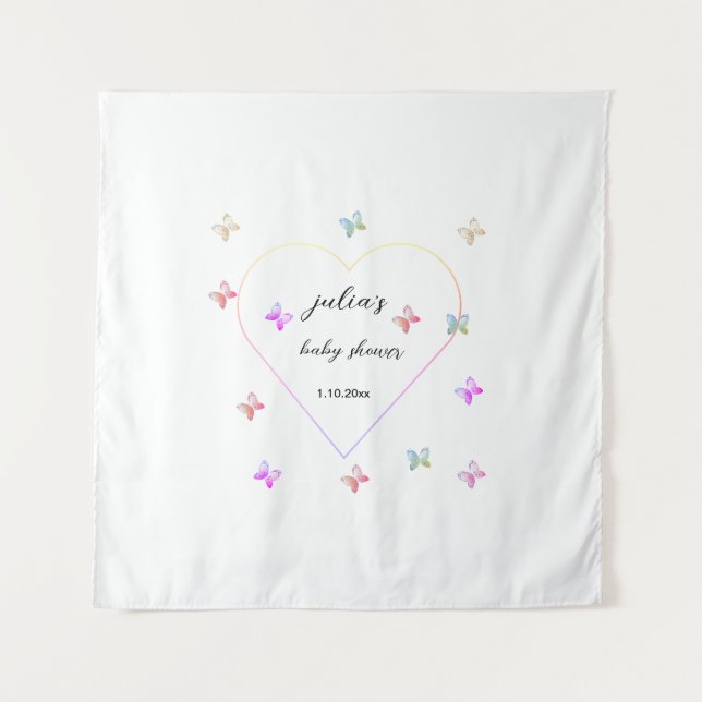 Tenture Baby shower de fille papillon de coeur rose (Devant)