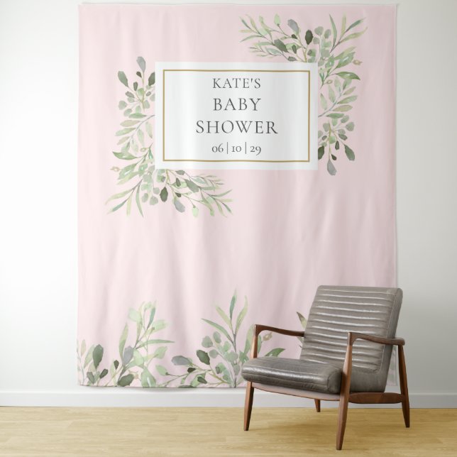 Tenture Baby shower de fille rose verdoyante (En situation)