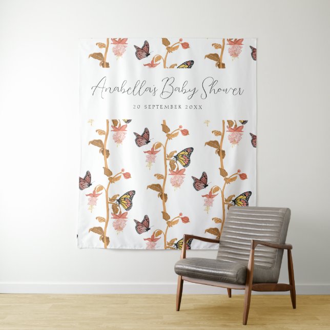 Tenture Baby shower de filles papillon rose moderne Boho (En situation)