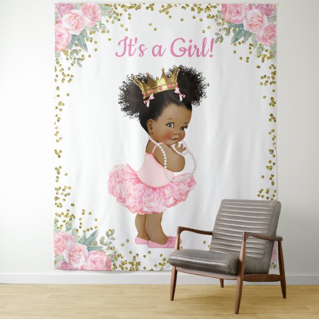 Tenture Baby shower de princesse afro-américaine (En situation)
