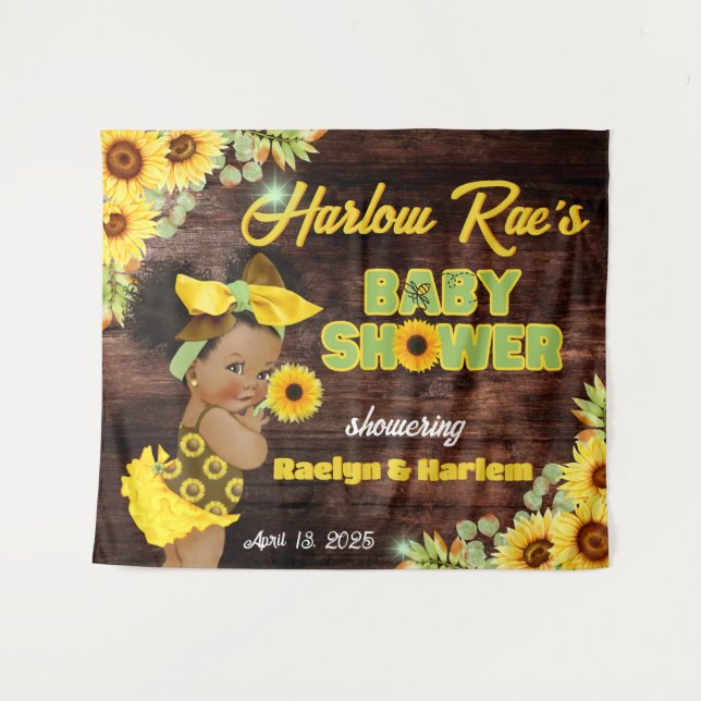 Tenture Baby shower de tournesol jaune rustique bébé fille (Devant (Horizontal))