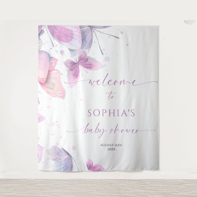 Tenture Baby shower des papillons (Devant)