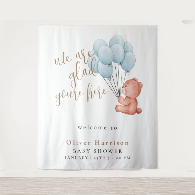 Tenture Baby shower d'ours doux Bleu Affiche de bienvenue  (Devant)