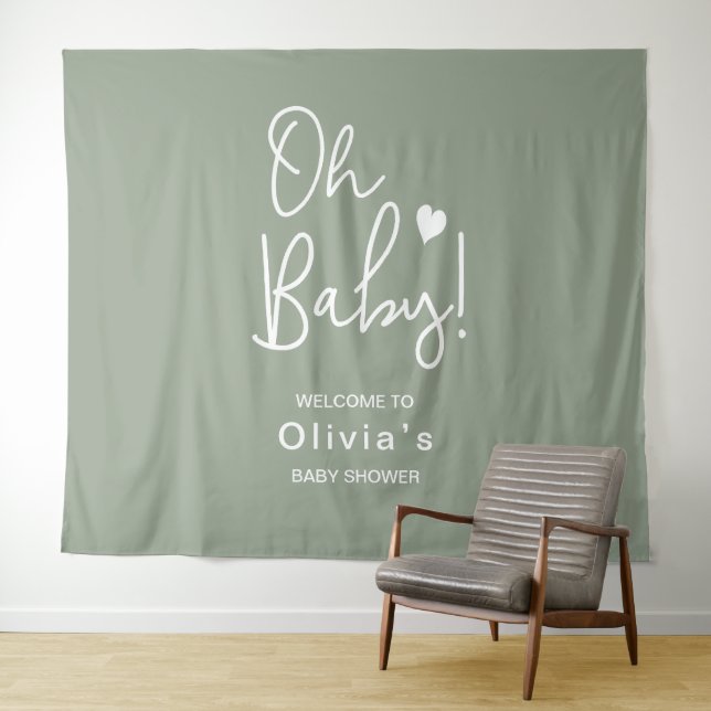 Tenture Baby shower Écriture moderne Green Welcome Oh Baby (En situation (horizontale))