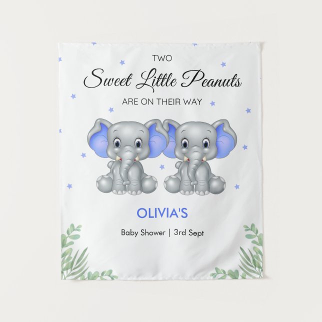 Tenture Baby shower Elephant Blue Twin Boys (Devant)