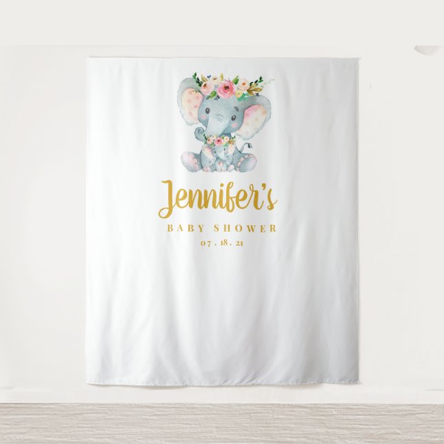 Tenture Baby shower éléphant fond de scène, Photo Booth Pr (Devant)