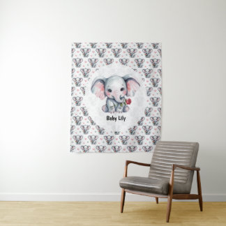Tenture Baby Shower Éléphant Rose Aquarelle