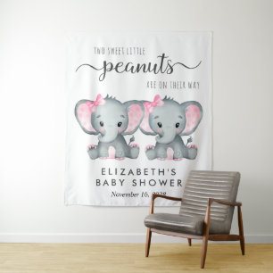 Tenture Baby shower Elephant Twin Girls Bienvenue