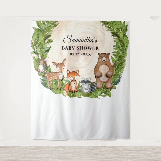 Tenture Baby shower en tranche de bois (Devant)
