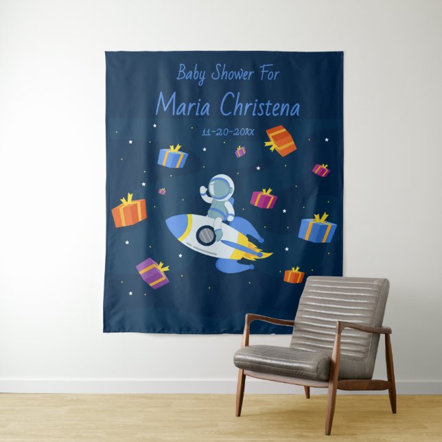 Tenture Baby Shower Explorateur de l'Espace (En situation)