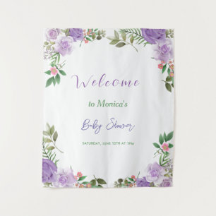 Tenture Baby Shower Fille Florale Printemps Violet