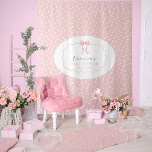 Tenture Baby Shower Fille Ruban Rose À Points Bébé Fille C