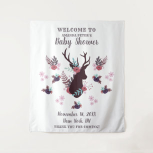 Tenture Baby shower floral de la tête de cerf rustique Mau
