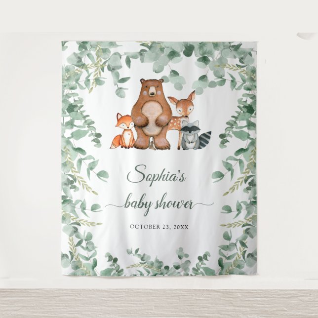 Tenture Baby shower floral des animaux des bois (Devant)