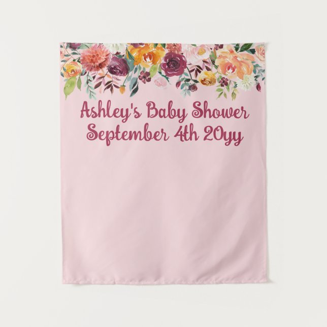 Tenture Baby shower floral rose vif - Arrière-plan (Devant)