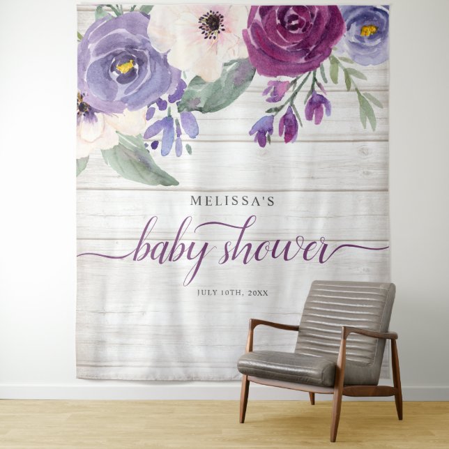 Tenture Baby shower Floral Russe Purple (En situation)