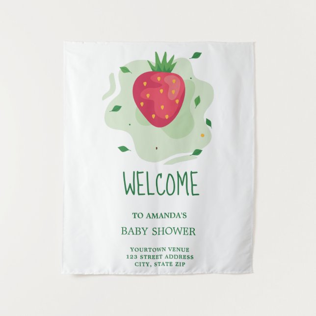 Tenture Baby Shower Fraise Verte Rouge Fruit (Devant)