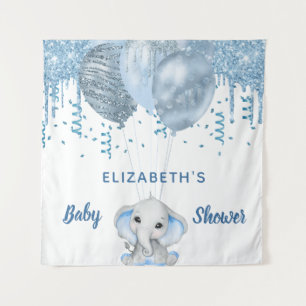 Tenture Baby Shower garçon bleu clair pailleté éléphant ar