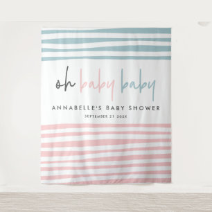 Tenture Baby shower jumeau rose bleu moderne fête de typog