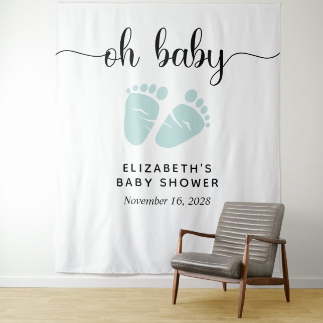 Tenture Baby shower Mint Green Baby Photo Booth Backdrop (En situation)