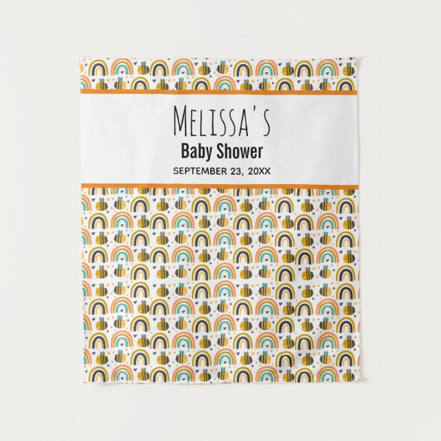 Tenture Baby shower Motif de mignet Bumble Bee et Rainbows (Devant)