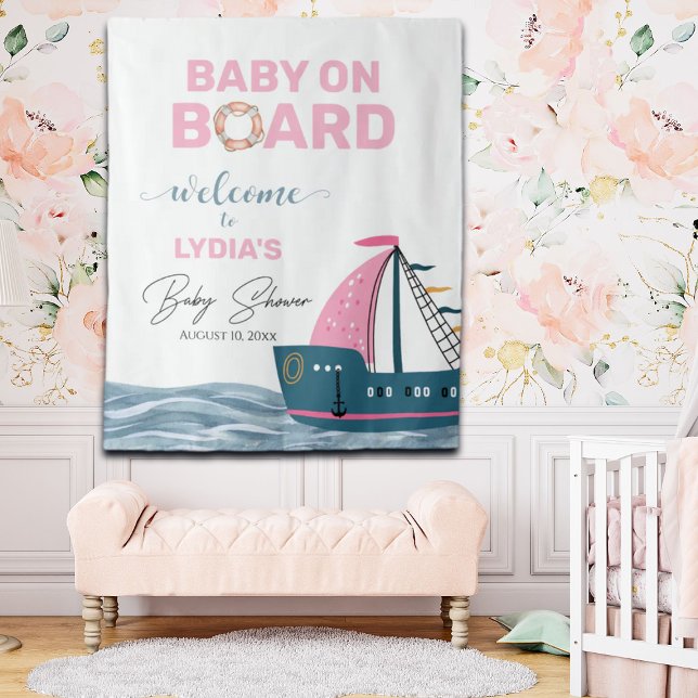 Tenture Baby shower nautique rose - Accueil (Créateur téléchargé)