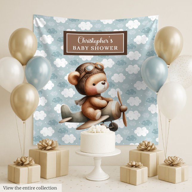 Tenture Baby shower pilote d'ours en peluche adorable (Personalized Teddy Bear Pilot Baby Shower Gift Bag)