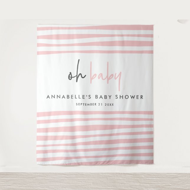Tenture Baby shower rose moderne typographie unique fête (Devant)