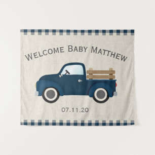 Tenture Baby shower Rustic Blue Truck Boy Backdrop
