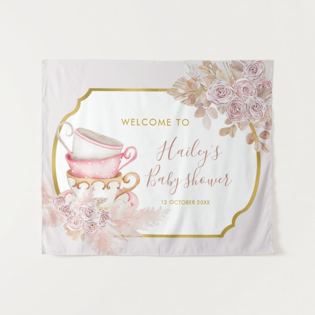Tenture Baby shower Thé vintage (Devant (Horizontal))