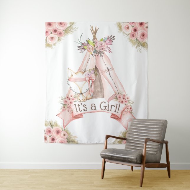 Tenture Baby shower tribal Teepee Fox Contexte (En situation)