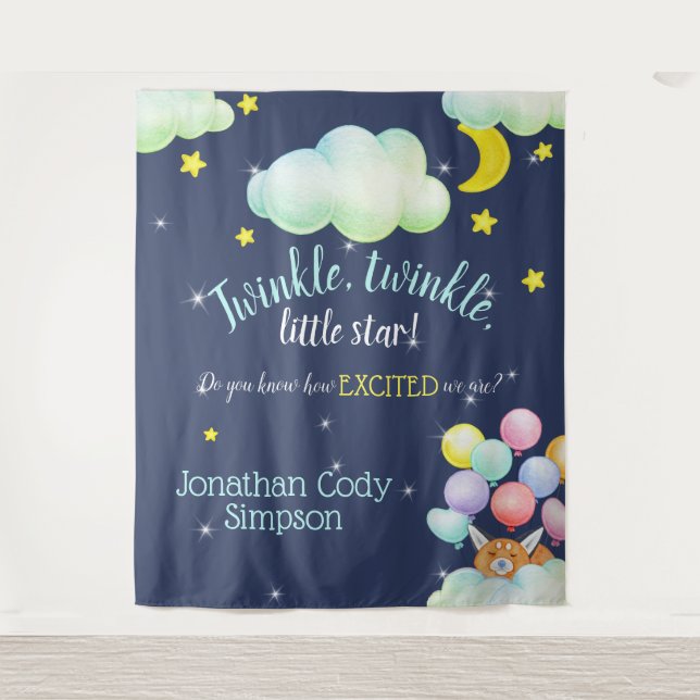 Tenture Baby shower Twinkle Little Star Navy Woodland Fox (Devant)