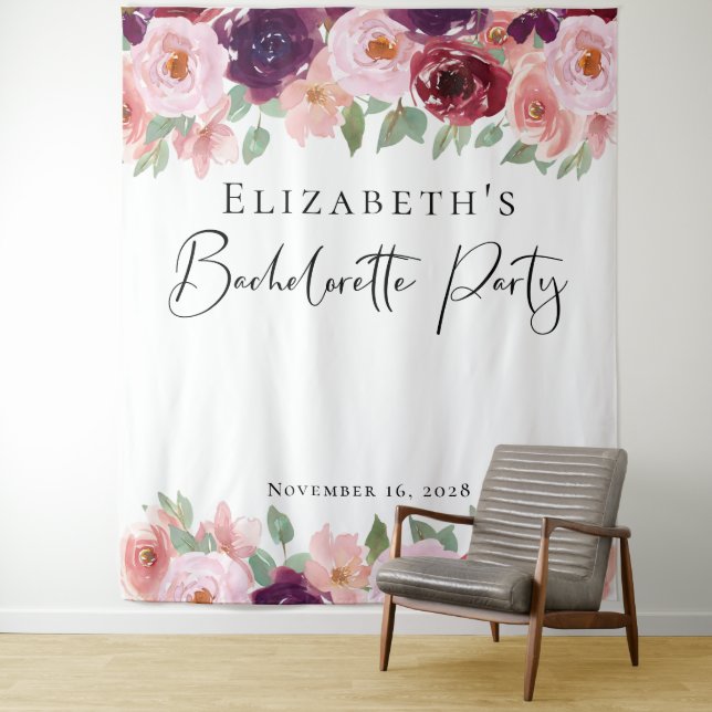 Tenture Bachelorette Florale Aquarelle Bourgogne (En situation)